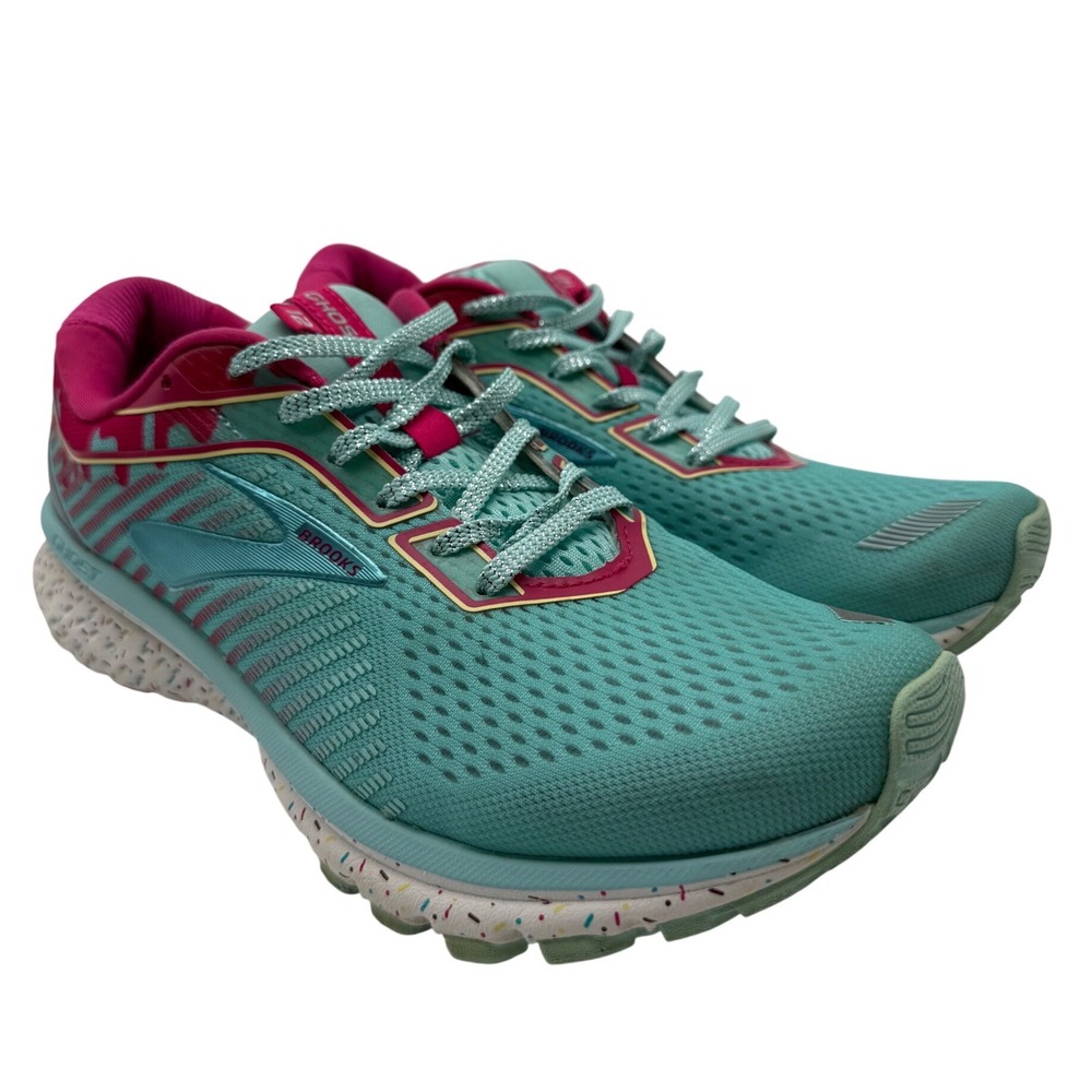 Brooks Ghost 12 Running Shoes Womens 9 Teal Pink Excellent Sprinkles 1203051B418